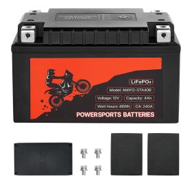 Motorcycle Battery, 12 Volt 4Ah, LiFePO4 Lithium Pre-Charged Powersports Battery, Maintenance Free & High Performance, Compatible with ATV, Motor