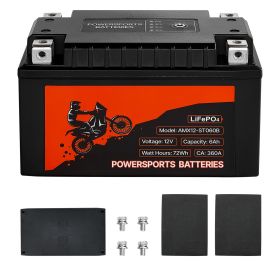 Motorcycle Battery, 12 Volt 6Ah, LiFePO4 Lithium Pre-Charged Powersports Battery, Maintenance Free & High Performance, Compatible with ATV, Motor
