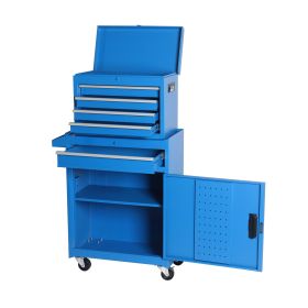 Tool Chest, 5-Drawer Rolling Tool Storage Cabinet with Detachable Top Tool Box, Liner, Universal Lockable Wheels, Adjustable Shelf, Locking Mecha