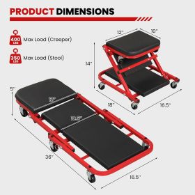 2-in-1 Z-Shaped Rolling Garage Stool 36" Folding Flat Automotive Creeper Up To 400 Lbs for Garages, Workshops, and Automotive Repair