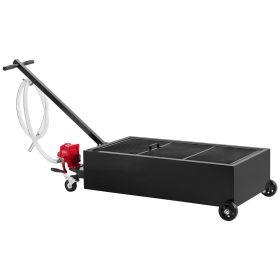 Low Profile Oil Drain Pan, 25 Gallon Capacity, Rolling Oil Drain Pan with Manual Pump, 7.2 ft Hose & T Folding Handle
