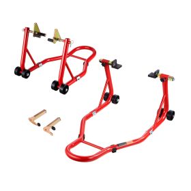Motorcycle Stand Lift, 850lbs Capacity Front Rear Combo Stand Lift, Front Wheel Dual-Fork Stand, Rear U+L Fork Swingarm Spool Stand