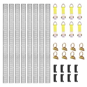 E Track Tie-Down Rail Kit, 34PCS 5FT E-Tracks Set Includes 8 Steel Rails & 2 Single Slot & 8 O Rings & 8 Tie-Offs w/D-Ring & 8 End Caps