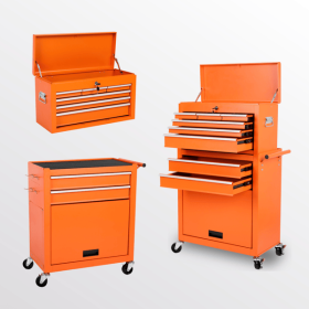 Tool Chest, 8-Drawer Rolling Tool Storage Cabinet with 2 in 1 Detachable Top Tool Box, Liner, Lockable Wheels, Side Hooks, Metal Tool Cart for Ga