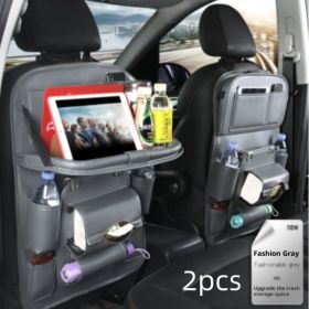 PU Leather Car Storage Bag Multifunction Seat Back Tray Hanging Bag Waterproof Car Organizer Automotive Interior Accessories (Option: Grey 2pcs)