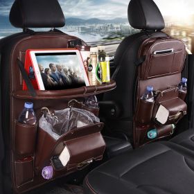 PU Leather Car Storage Bag Multifunction Seat Back Tray Hanging Bag Waterproof Car Organizer Automotive Interior Accessories (Option: Coffee)