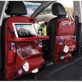 PU Leather Car Storage Bag Multifunction Seat Back Tray Hanging Bag Waterproof Car Organizer Automotive Interior Accessories (Option: Wine red)