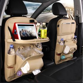 PU Leather Car Storage Bag Multifunction Seat Back Tray Hanging Bag Waterproof Car Organizer Automotive Interior Accessories (Option: Beige)
