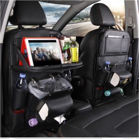 PU Leather Car Storage Bag Multifunction Seat Back Tray Hanging Bag Waterproof Car Organizer Automotive Interior Accessories (Option: Black)