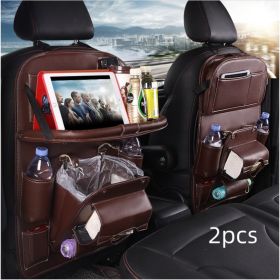 PU Leather Car Storage Bag Multifunction Seat Back Tray Hanging Bag Waterproof Car Organizer Automotive Interior Accessories (Option: Coffee 2pcs)
