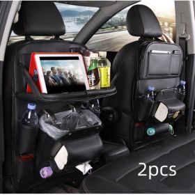 PU Leather Car Storage Bag Multifunction Seat Back Tray Hanging Bag Waterproof Car Organizer Automotive Interior Accessories (Option: Black 2pcs)