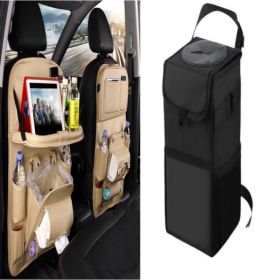 PU Leather Car Storage Bag Multifunction Seat Back Tray Hanging Bag Waterproof Car Organizer Automotive Interior Accessories (Option: Beige set1)