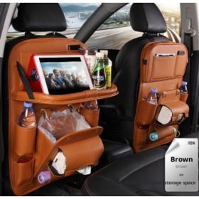 PU Leather Car Storage Bag Multifunction Seat Back Tray Hanging Bag Waterproof Car Organizer Automotive Interior Accessories (Option: Brown)