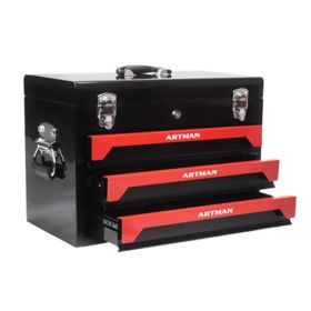 20 Portable 3 Drawer Steel Tool Box With Metal Latch Closure, Black Red (Option: BlackRed)