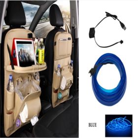 PU Leather Car Storage Bag Multifunction Seat Back Tray Hanging Bag Waterproof Car Organizer Automotive Interior Accessories (Option: Beige set2)