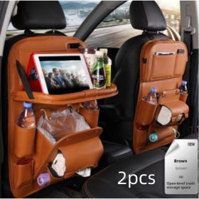 PU Leather Car Storage Bag Multifunction Seat Back Tray Hanging Bag Waterproof Car Organizer Automotive Interior Accessories (Option: Brown 2pcs)