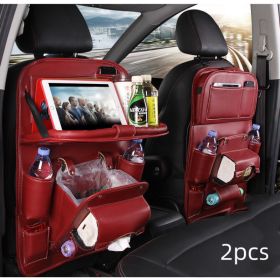 PU Leather Car Storage Bag Multifunction Seat Back Tray Hanging Bag Waterproof Car Organizer Automotive Interior Accessories (Option: Wine red 2pcs)