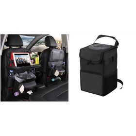 PU Leather Car Storage Bag Multifunction Seat Back Tray Hanging Bag Waterproof Car Organizer Automotive Interior Accessories (Option: Black set1)