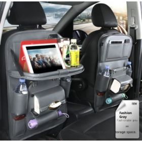 PU Leather Car Storage Bag Multifunction Seat Back Tray Hanging Bag Waterproof Car Organizer Automotive Interior Accessories (Option: Grey)