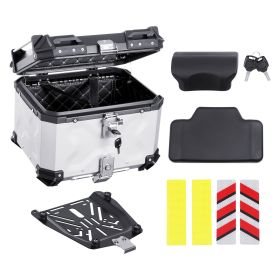 Motorcycle Top Case, Universal Aluminum Alloy Motorbike Tail Box with Leather Lining (Color: Silver, Capacity: 45 L)