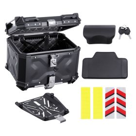 Motorcycle Top Case, Universal Aluminum Alloy Motorbike Tail Box with Leather Lining (Color: Black, Capacity: 55 L)