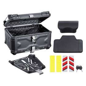 Motorcycle Top Case, Universal Aluminum Alloy Motorbike Tail Box with Leather Lining (Color: Black, Capacity: 65 L)