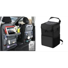 PU Leather Car Storage Bag Multifunction Seat Back Tray Hanging Bag Waterproof Car Organizer Automotive Interior Accessories (Option: Grey set1)