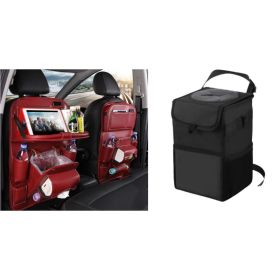PU Leather Car Storage Bag Multifunction Seat Back Tray Hanging Bag Waterproof Car Organizer Automotive Interior Accessories (Option: Wine red set1)