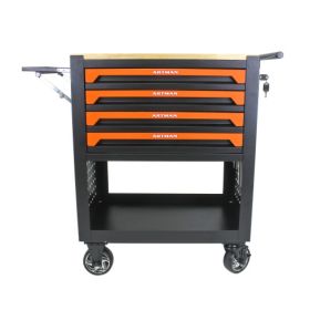 4 DRAWERS MULTIFUNCTIONAL TOOL CART WITH WHEELS AND WOODEN TOP-ORANGE (Option: Orange)